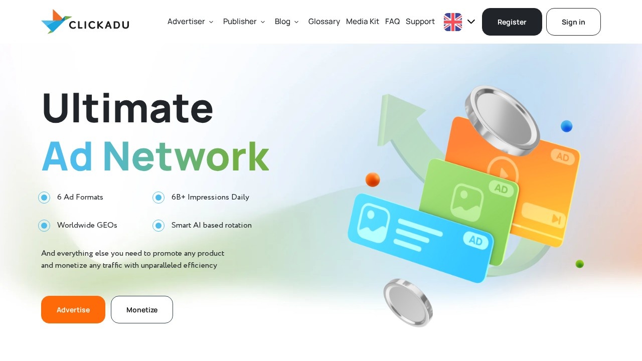 ClickAdu website screenshot